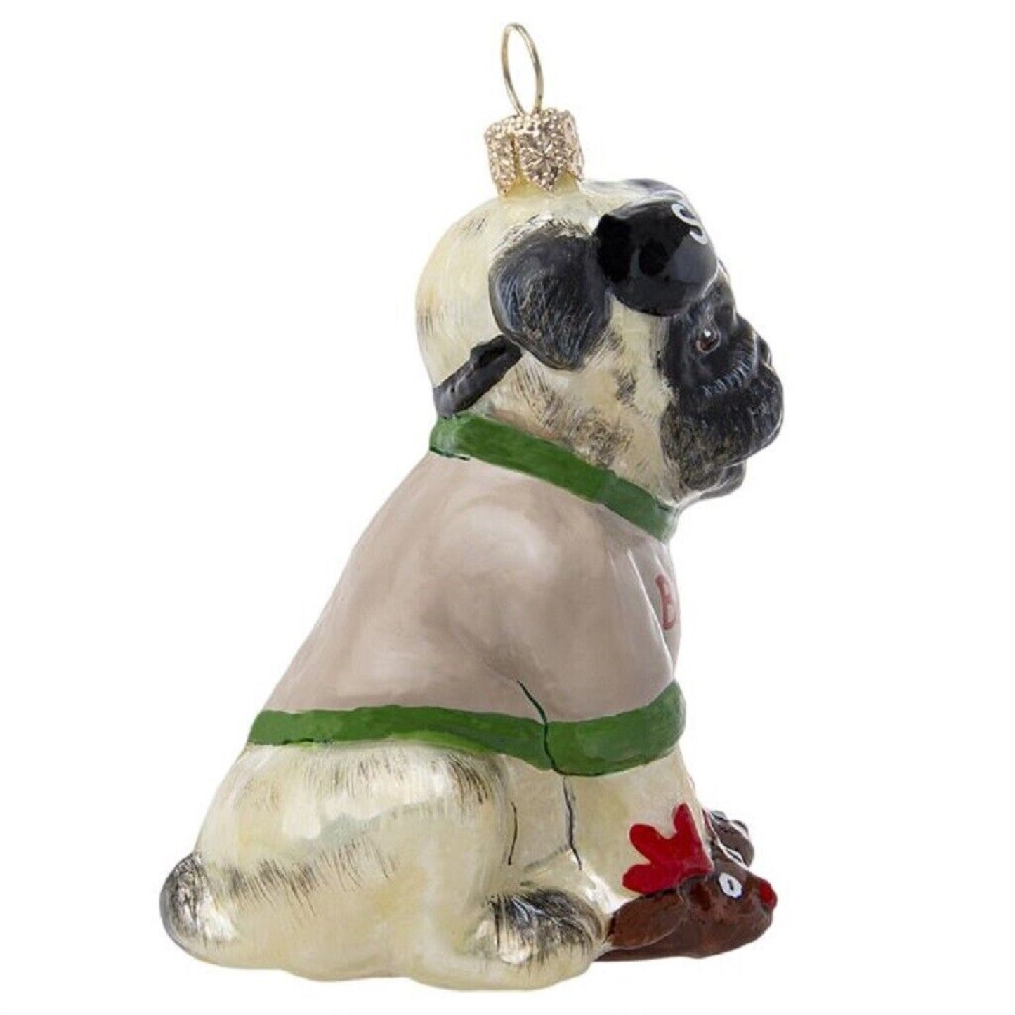 Joy To The World Bah Hum Pug Fawn Dog Polish Glass Christmas Tree Ornament
