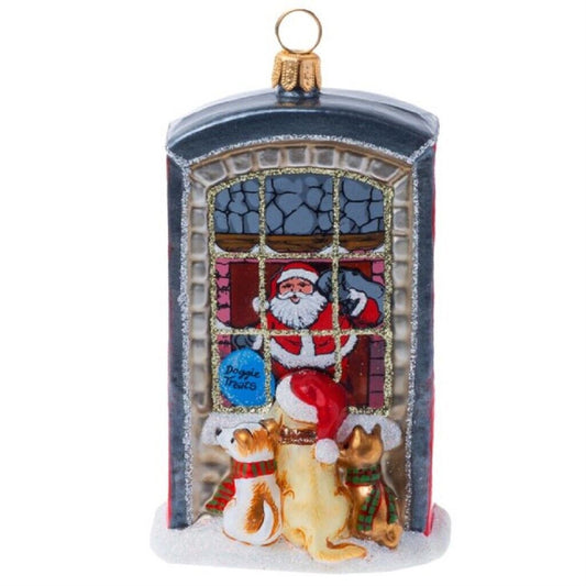 Joy To The World Waiting for Santa Dog Version 3D Polish Glass Ornament