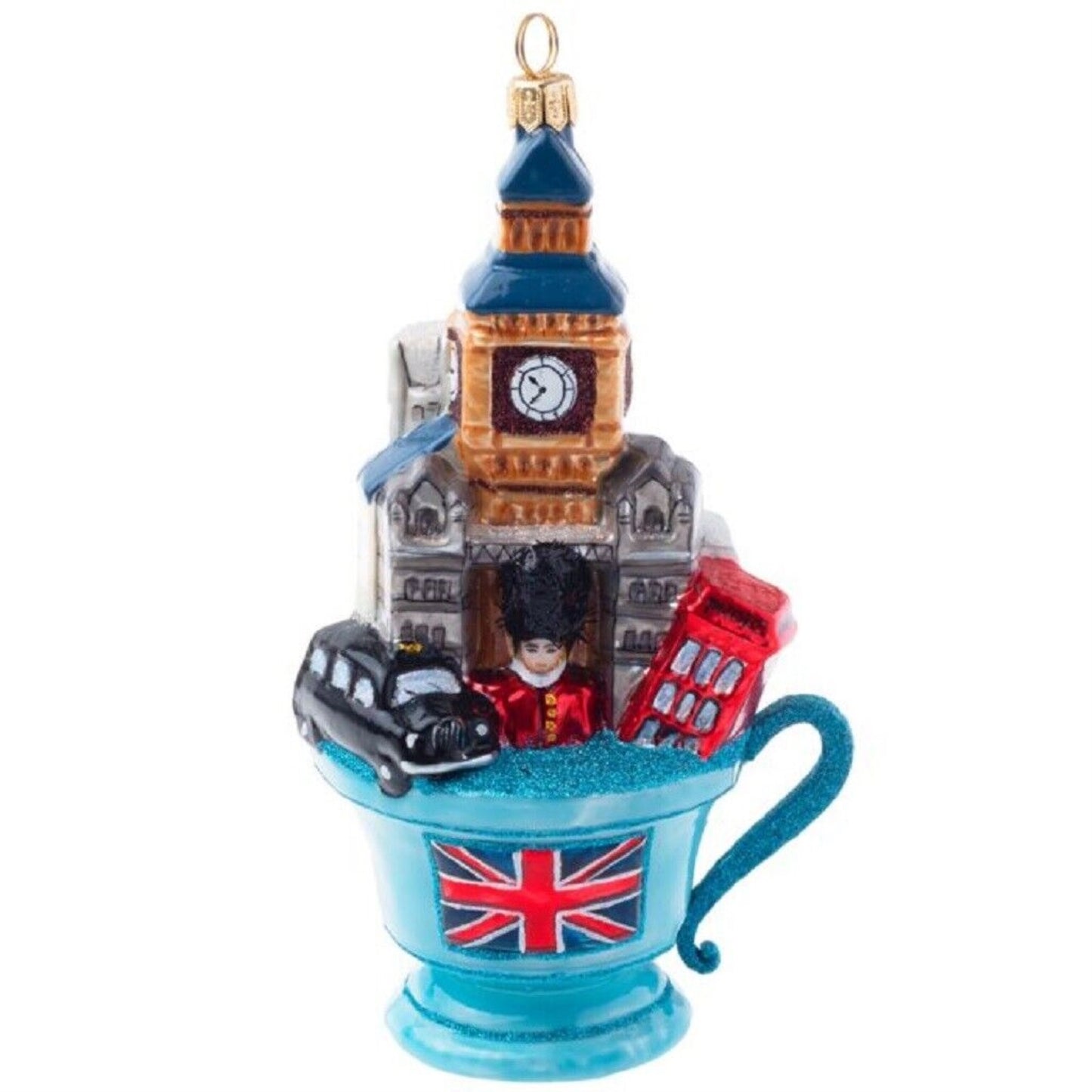 Joy To The World London Tea Cup Polish Glass Chrismtas Tree Ornament