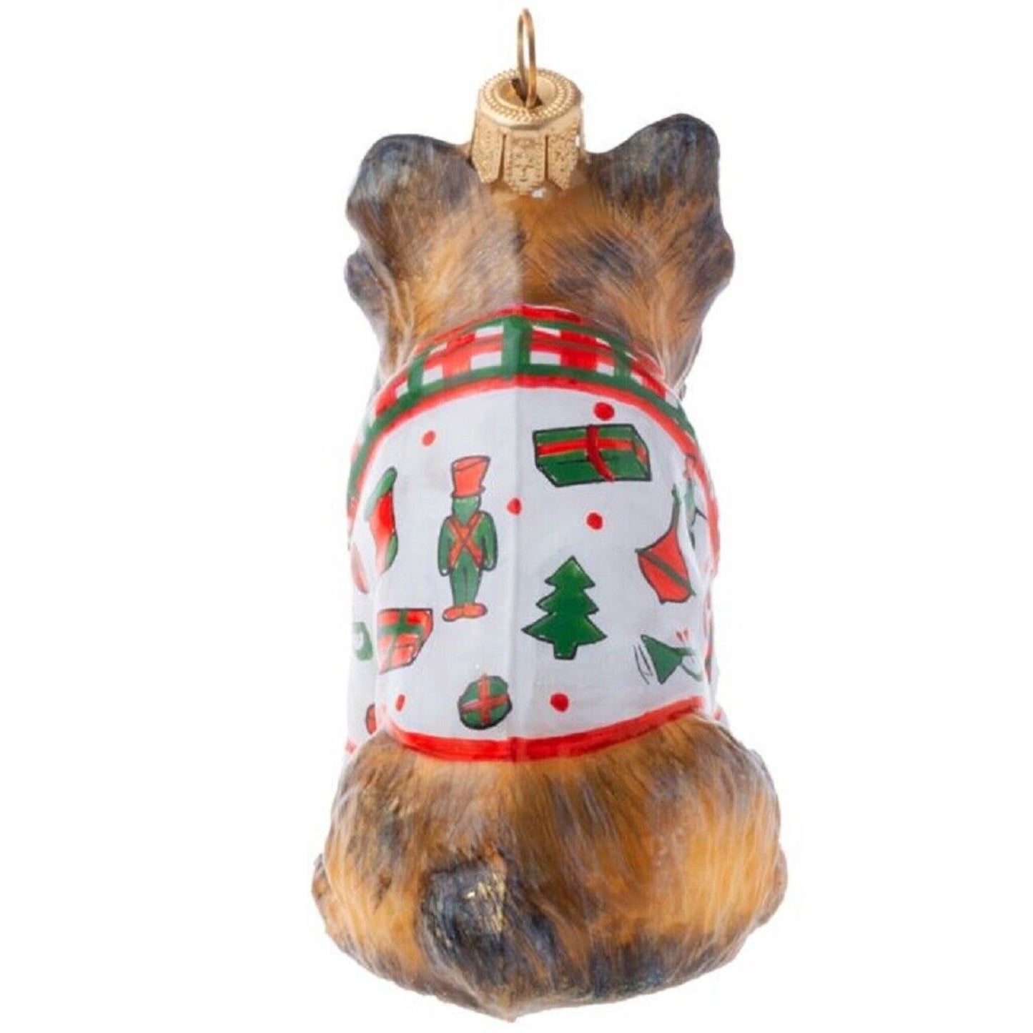 Joy To The World Yorkshire Terrier in Tartan Plaid Christmas Pajamas Ornament