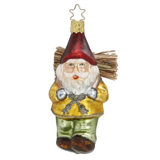 Inge Glas Busy Gnome German Glass Christmas Tree Ornament FREE BOX