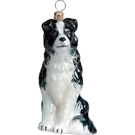 Joy to the World Border Collie Dog Polish Blown Glass Christmas Ornament Holiday Decoration