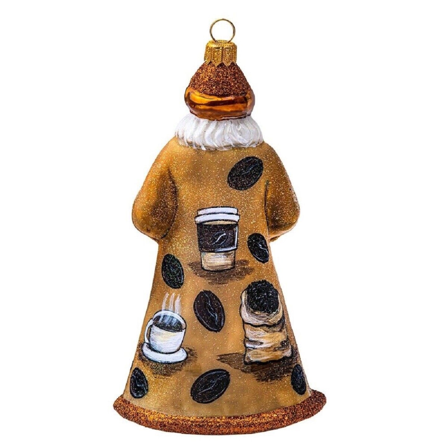 Joy to the World Glitterazzi Coffee Santa with To Go Cup Polish Glass Christmas Ornament