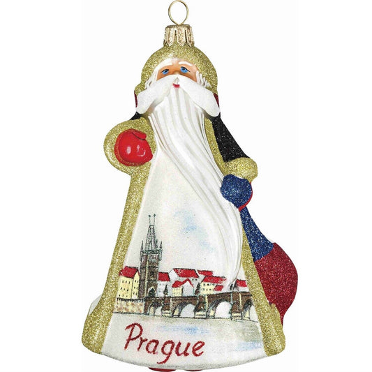 Joy to the World Glitterazzi Prague Czech Republic Santa Polish Glass Christmas Tree Ornament