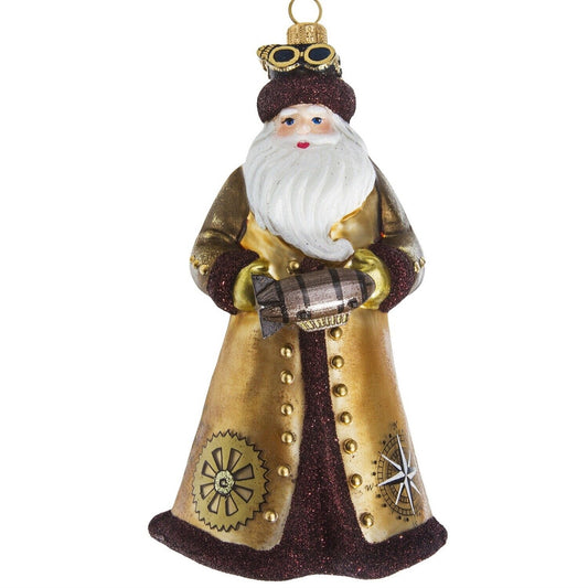 Joy to the World Glitterazzi Steampunk Santa With Zeppelin Polish Glass Christmas Tree Ornament