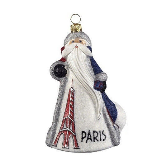 Joy to the World French Santa in Paris France Polish Glass Glitterazzi Christmas Ornament