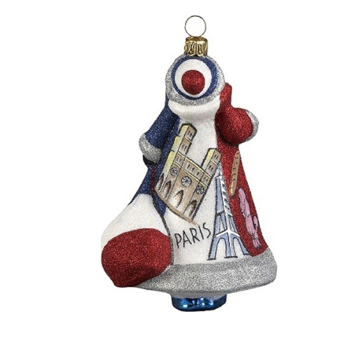 Joy to the World French Santa in Paris France Polish Glass Glitterazzi Christmas Ornament