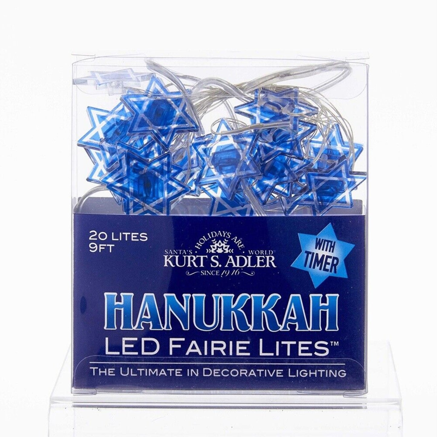 20 Count Battery Operated Star of David LED Fairy Lights, 9 ft Clear Wire