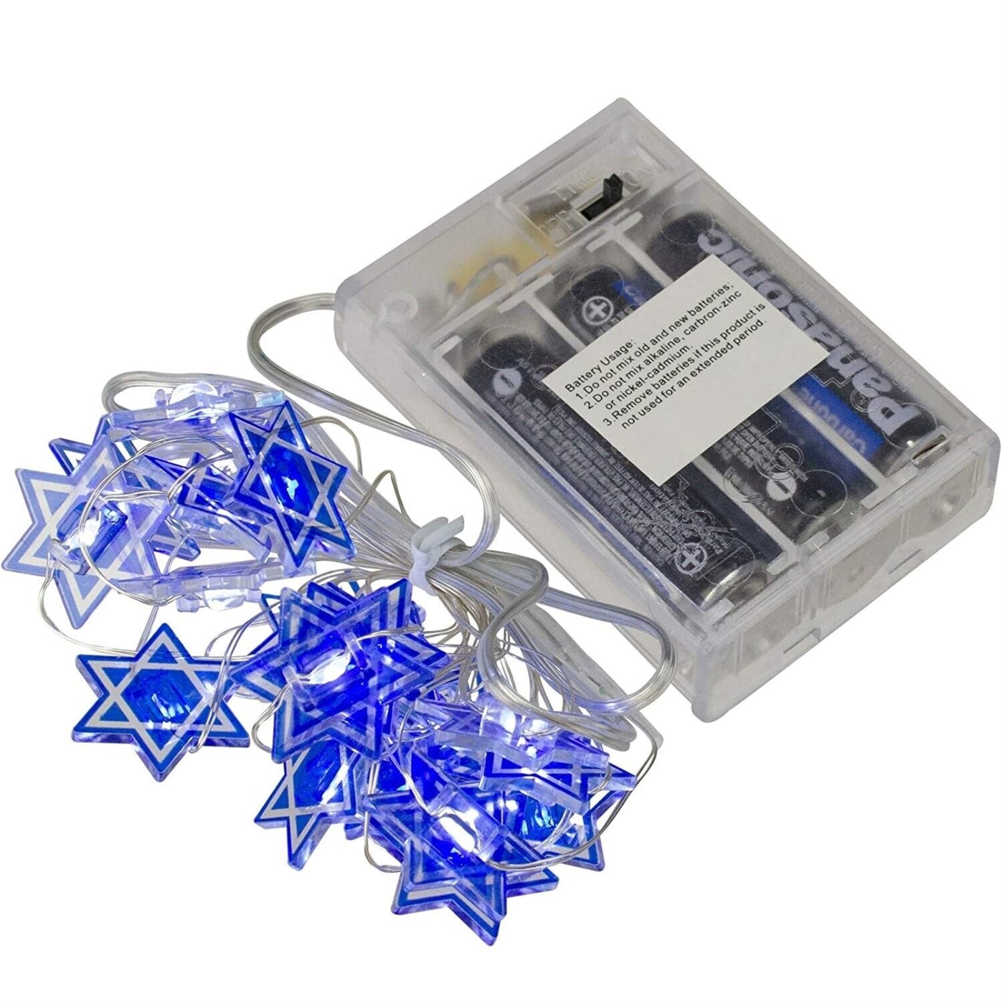 20 Count Battery Operated Star of David LED Fairy Lights, 9 ft Clear Wire