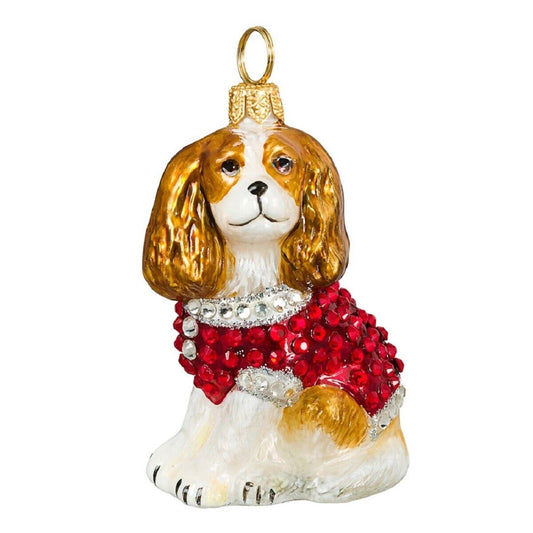 Joy to the World Blenheim Cavalier King Charles Spaniel in Crystal Coat Polish Christmas Ornament