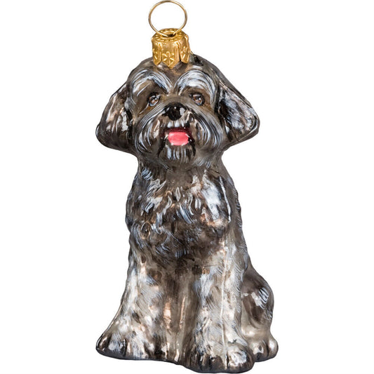 Joy to the World Schnoodle Gray Polish Glass Christmas Ornament Dog Tree Decoration