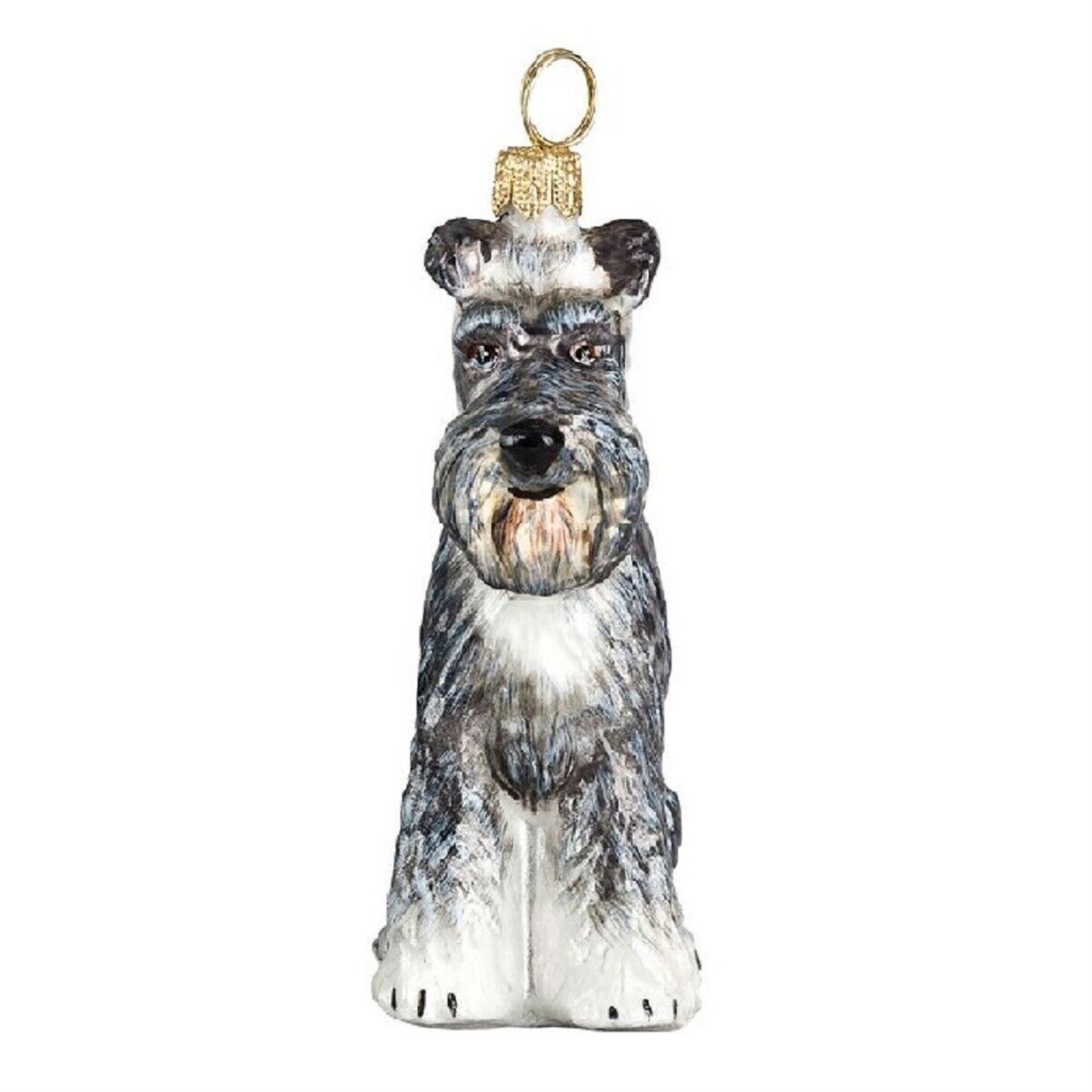 Joy to the World Gray Schnauzer with Floppy Ears Dog Polish Blown Glass Christmas Ornament