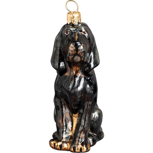 Joy to the World Black and Tan Coonhound Polish Glass Christmas Ornament Dog Tree Decoration