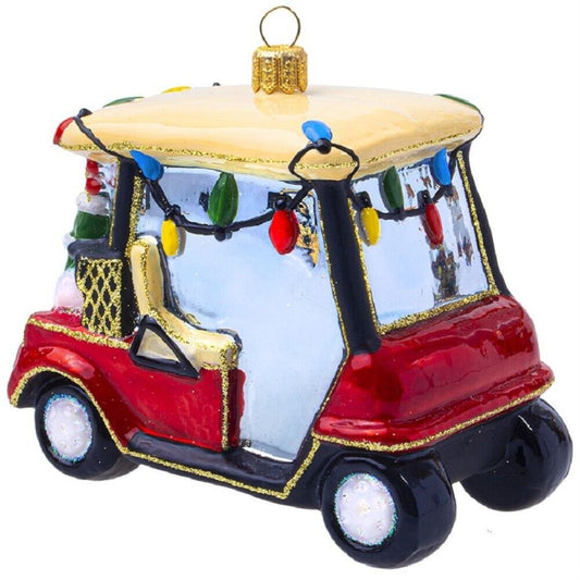 Joy to the World Holiday Golf Cart Polish Glass Christmas Ornament