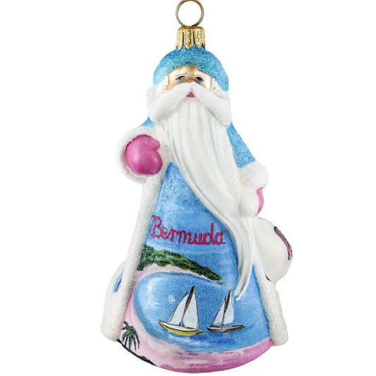 Joy to the World Glitterazzi Bermuda Santa Claus Polish Glass Christmas Ornament Decoration