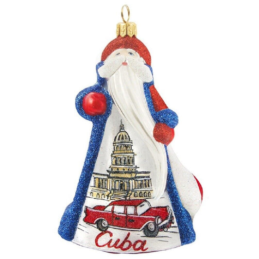 Joy to the World Glitterazzi Cuba Cuban Santa Polish Glass Christmas Tree Ornament Decoration