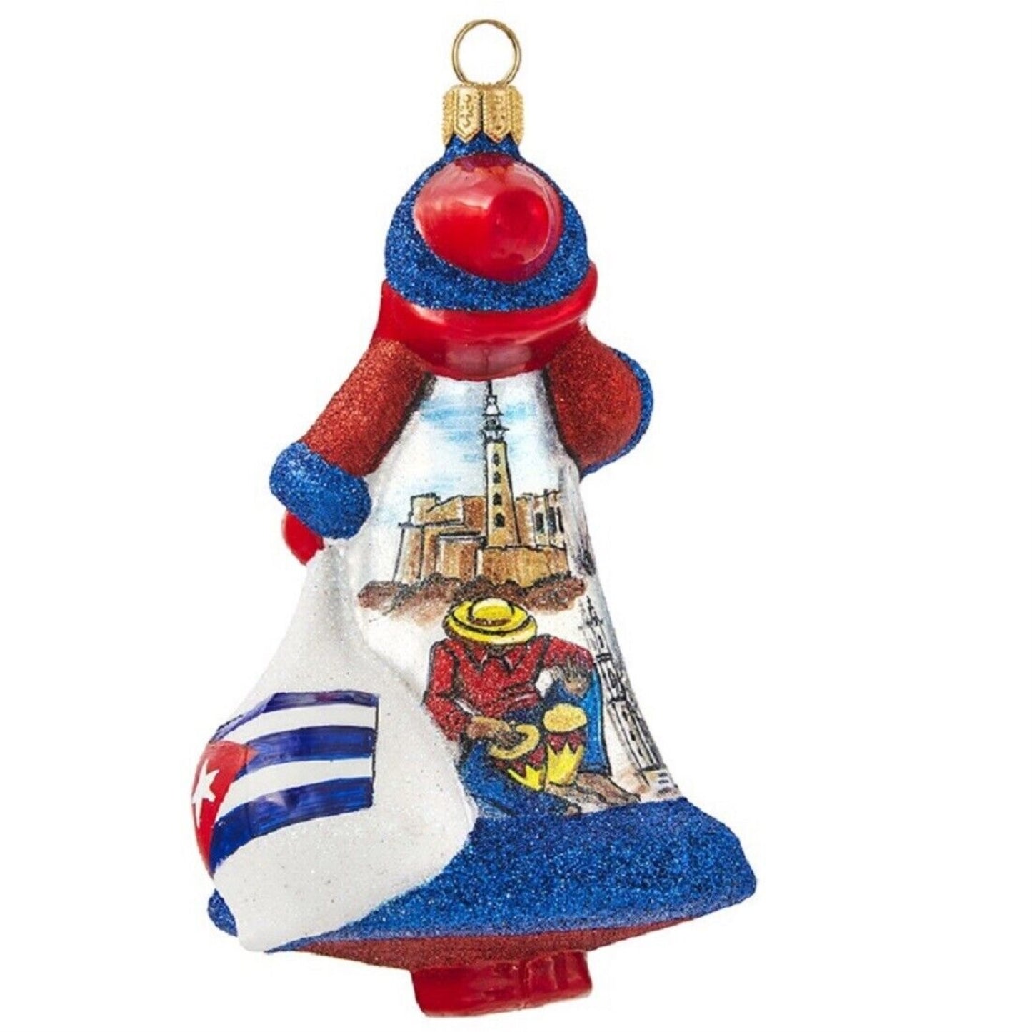Joy to the World Glitterazzi Cuba Cuban Santa Polish Glass Christmas Tree Ornament Decoration