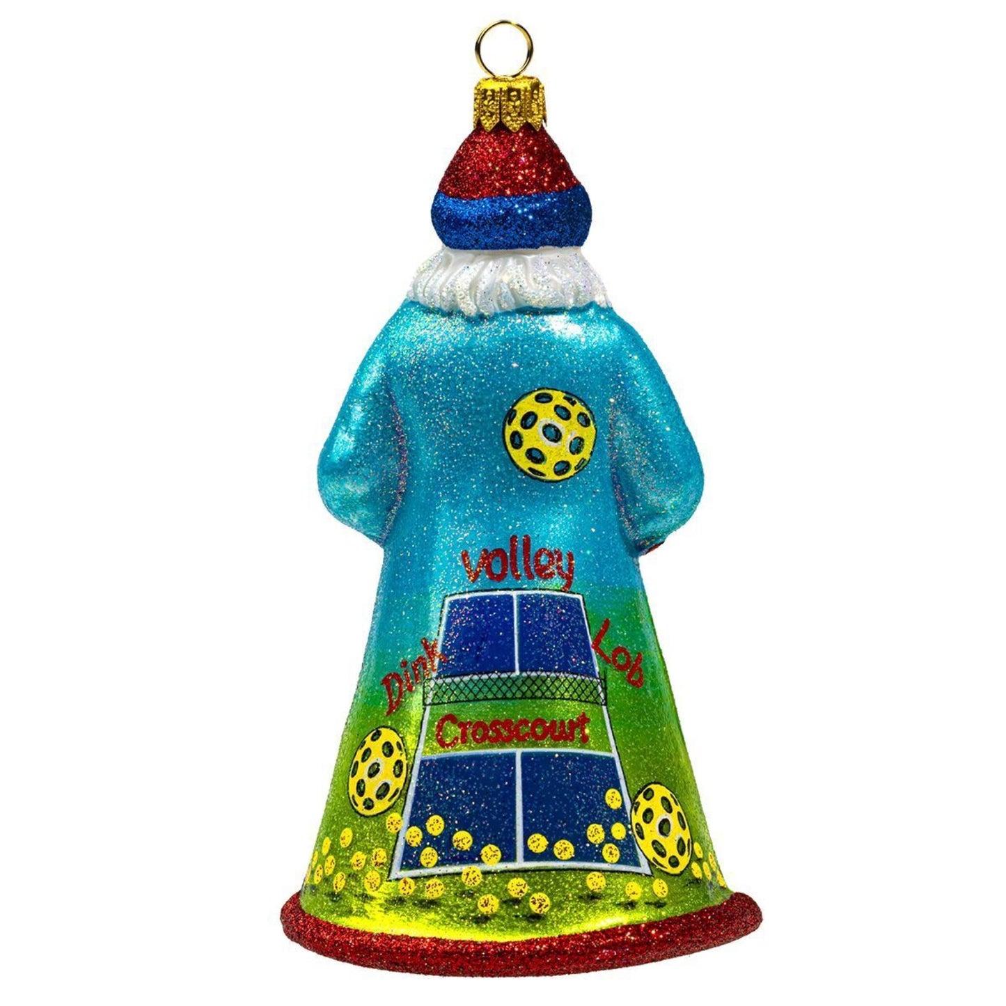 Joy to the World Glitterazzi Pickleball Santa Polish Glass Christmas Ornament