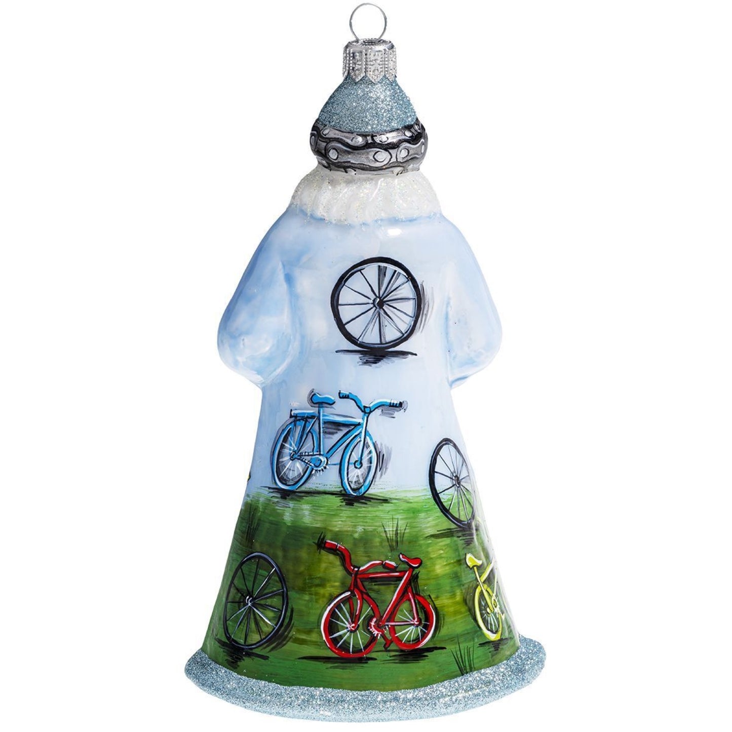 Joy to the World Glitterazzi Cycling Santa with Bicycle Polish Glass Ornament