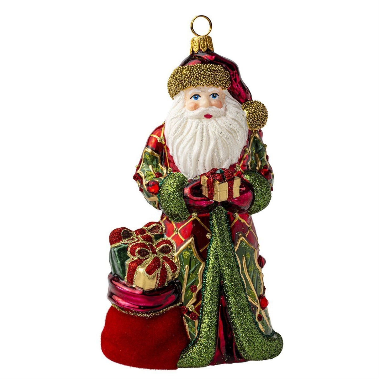 Joy to the World Glitterazzi Deck the Hall Santa Polish Glass Christmas Ornament