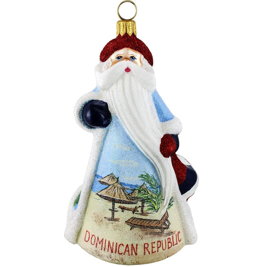 Joy to the World Glitterazzi Dominican Republic Santa Polish Glass Christmas Ornament