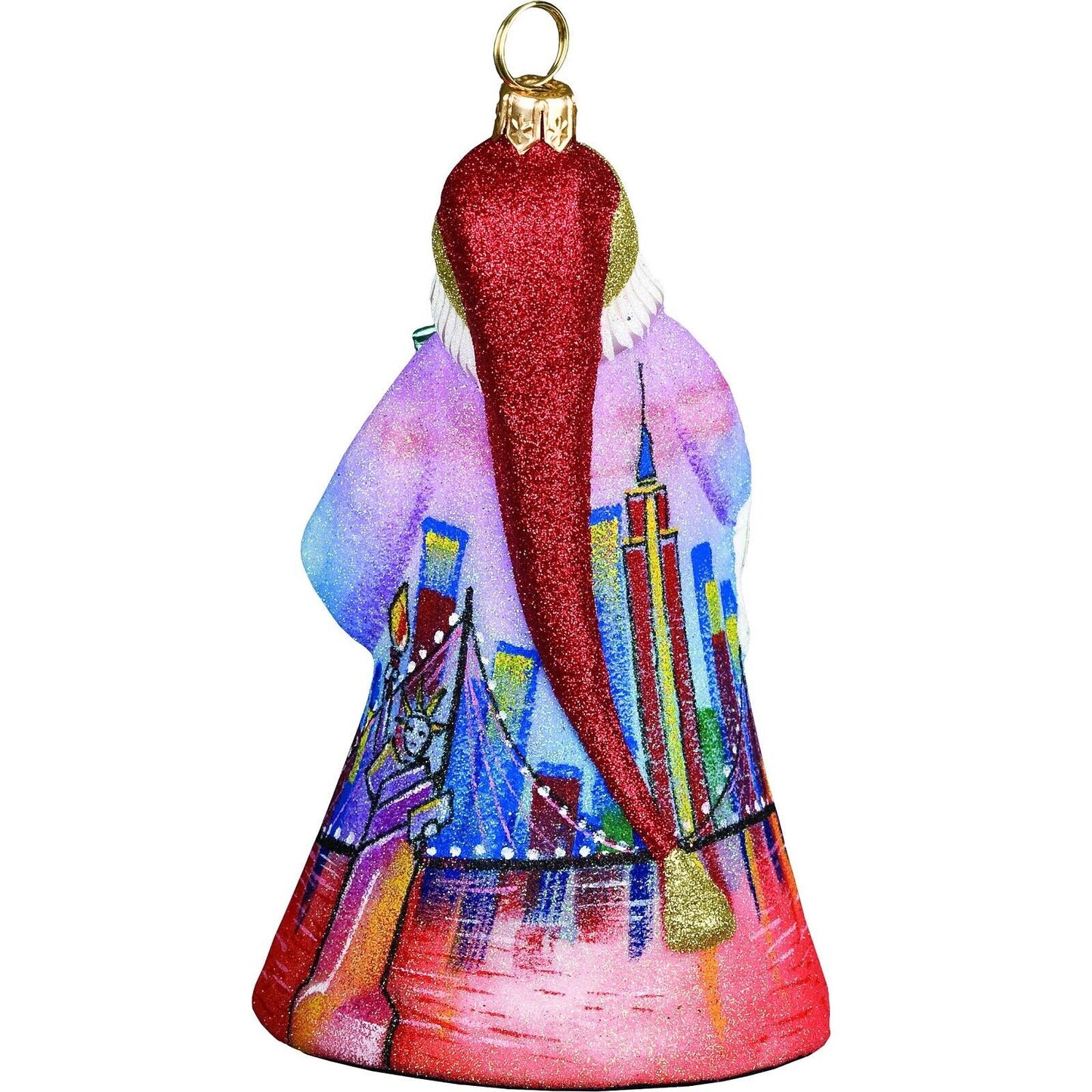 Joy to the World Glitterazzi New York Santa with Statue of Liberty Polish Glass Ornament