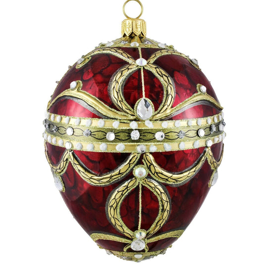 Joy to the World Glitterazzi Red Imperial Jeweled Egg Polish Glass Christmas Tree Ornament
