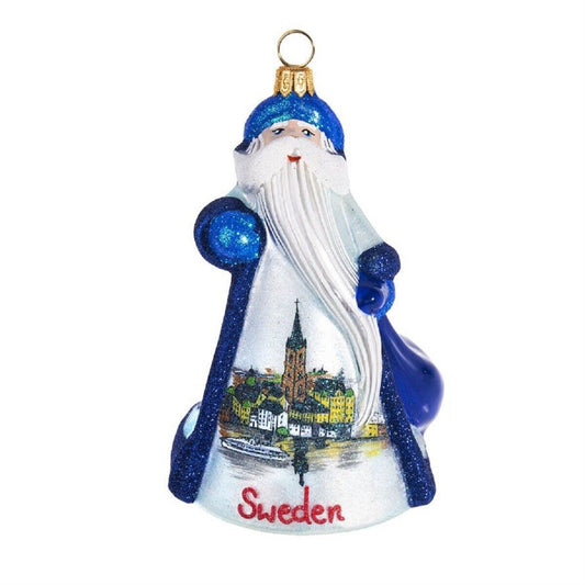 Joy to the World Glitterazzi Sweden Santa Polish Glass Christmas Ornament