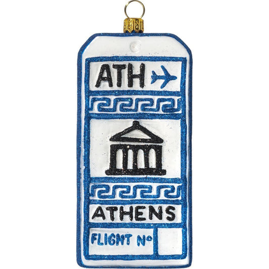 Joy to the World Athens Greece Luggage Tag Polish Glass Christmas Tree Ornament