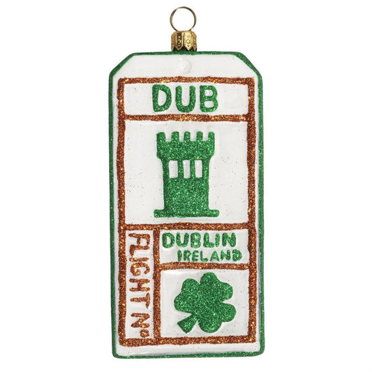 Joy to the World Dublin Ireland Luggage Tag Polish Glass Christmas Tree Ornament
