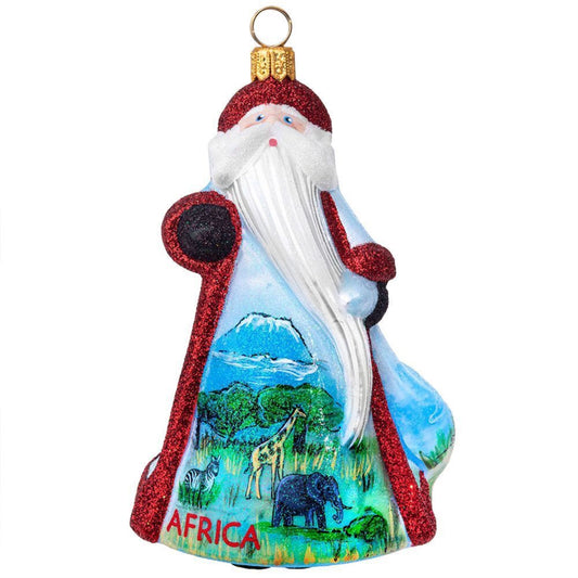 Joy to the World Glitterazzi International Africa Santa Claus Polish Glass Christmas Ornament