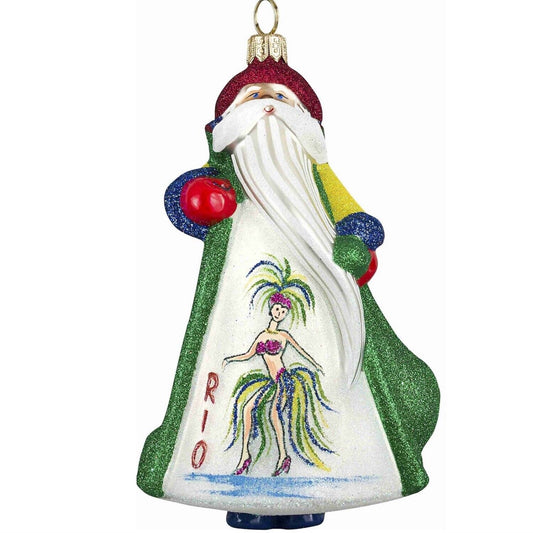 Joy to the World Glitterazzi Rio Brazilian Brazil Santa Polish Glass Christmas Tree Ornament