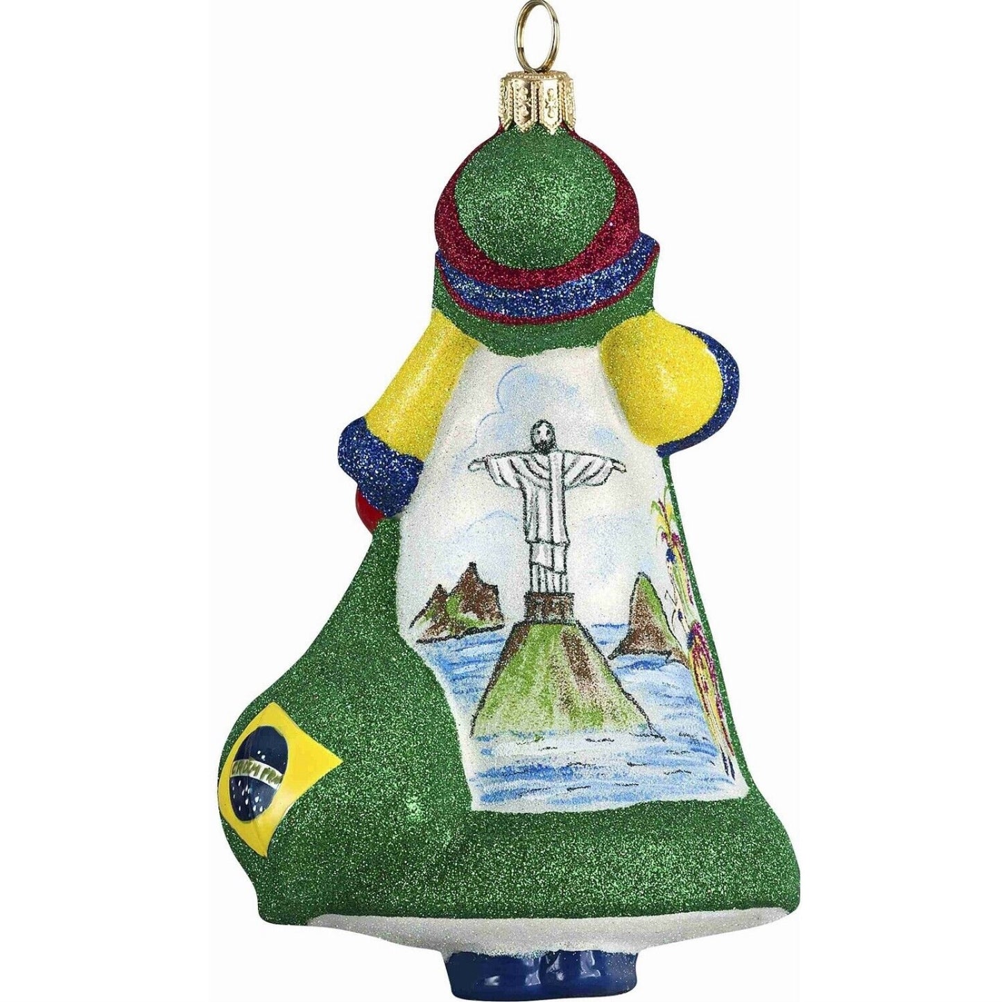 Joy to the World Glitterazzi Rio Brazilian Brazil Santa Polish Glass Christmas Tree Ornament