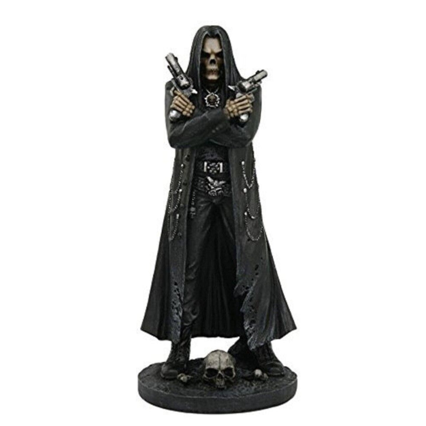 Grim Reaper Assassin with Guns Revolvers Skeleton Death Fantasy Horror Figurine 10 inch