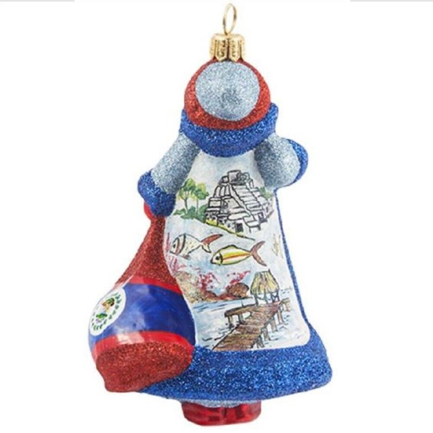 Joy to the World Glitterazzi Belize Santa Polish Glass Christmas Ornament