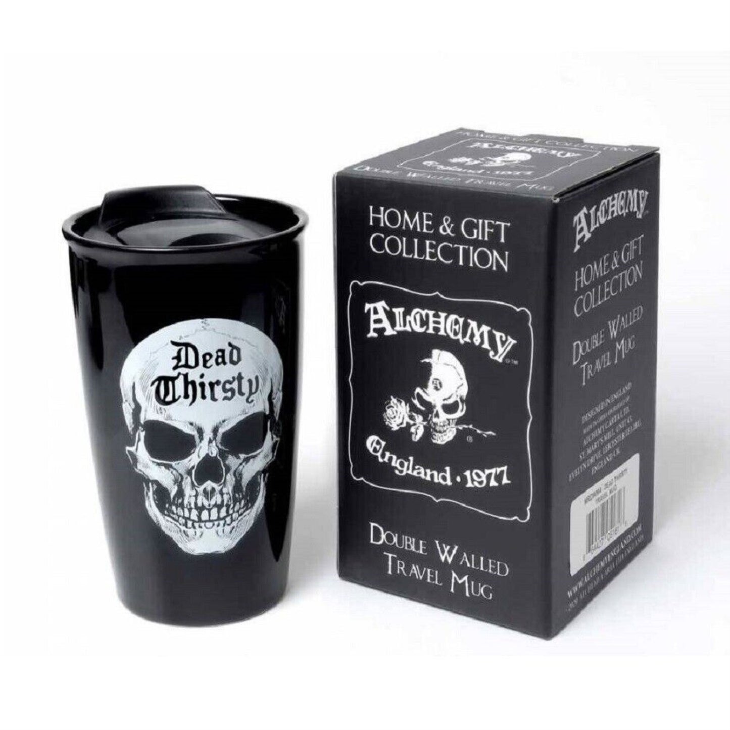 Dead Thirsty Skull Black Ceramic Travel Mug Holds 12 ounces