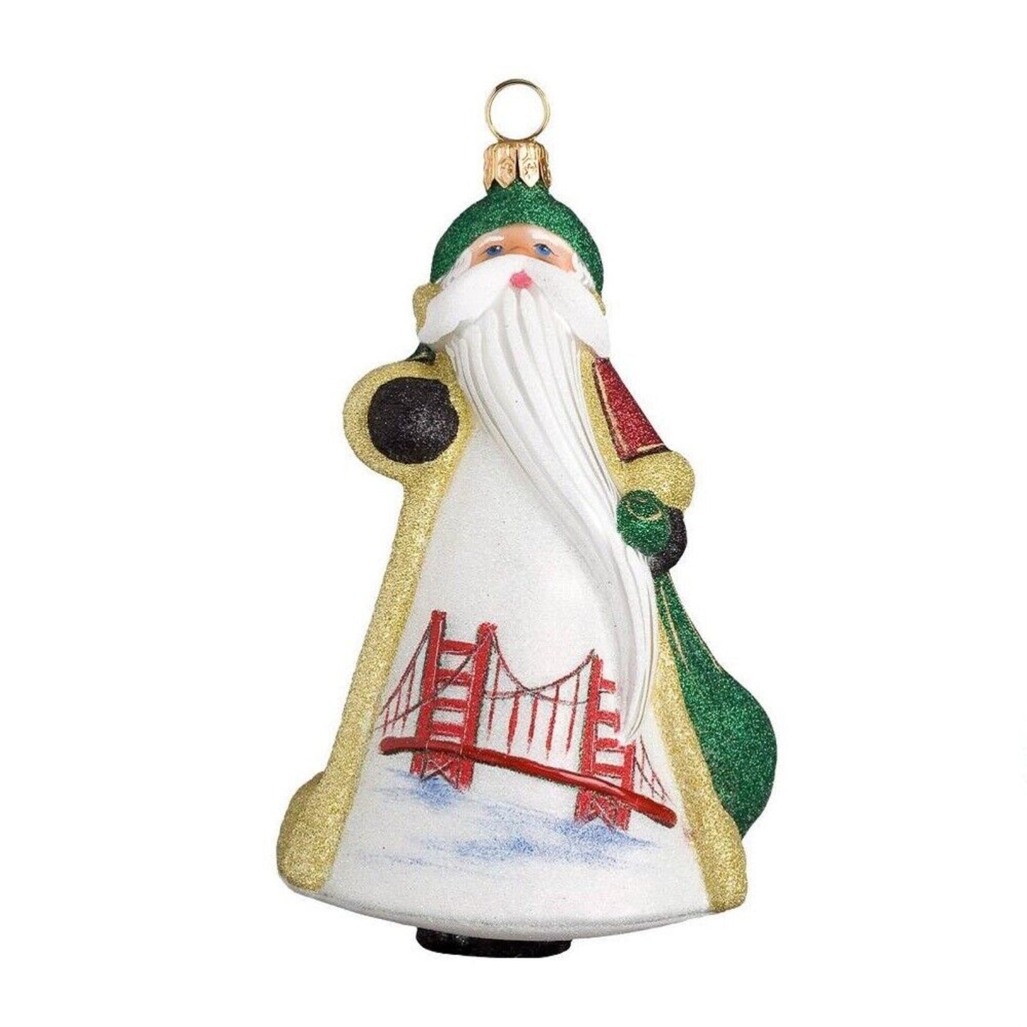 Joy to the World Glitterazzi San Francisco Santa Polish Glass Christmas Ornament