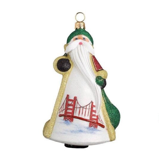 Joy to the World Glitterazzi San Francisco Santa Polish Glass Christmas Ornament