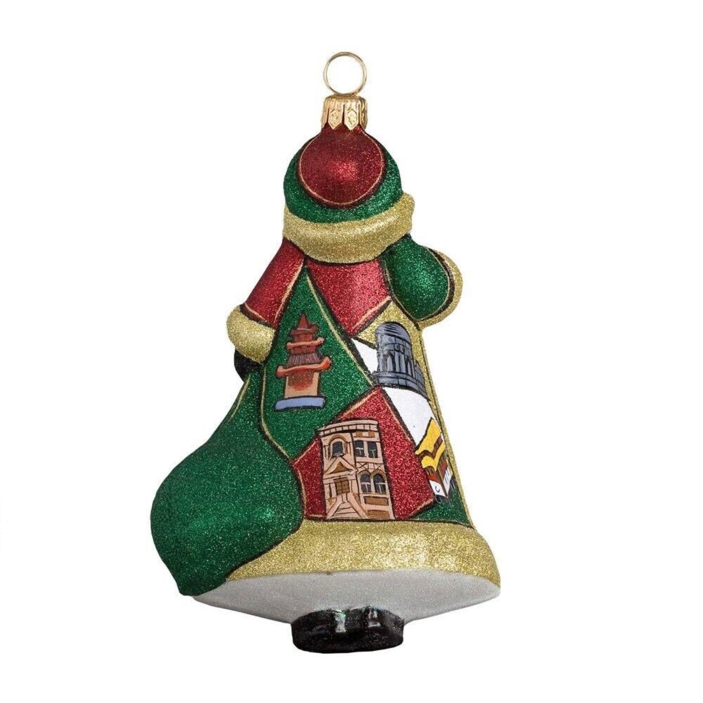 Joy to the World Glitterazzi San Francisco Santa Polish Glass Christmas Ornament