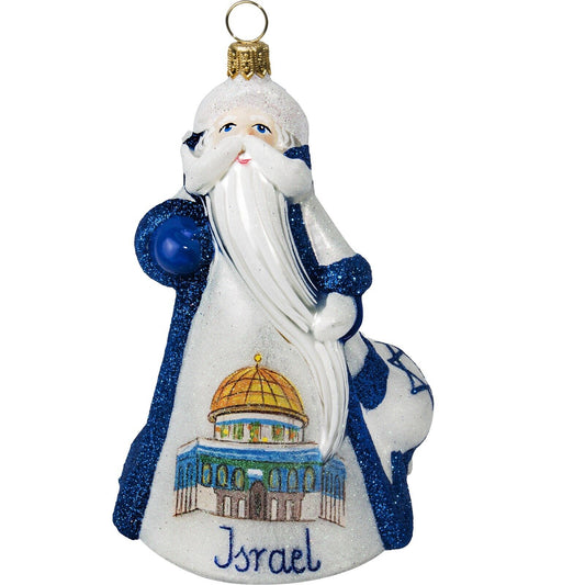 Joy to the World Glitterazzi Israel Santa Polish Glass Christmas Ornament