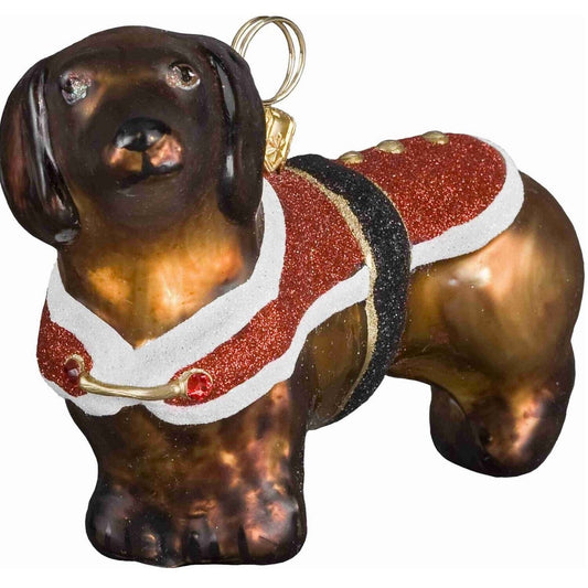 Joy to the World Dachshund Santa Paws Dog Polish Glass Christmas Tree Ornament Decoration
