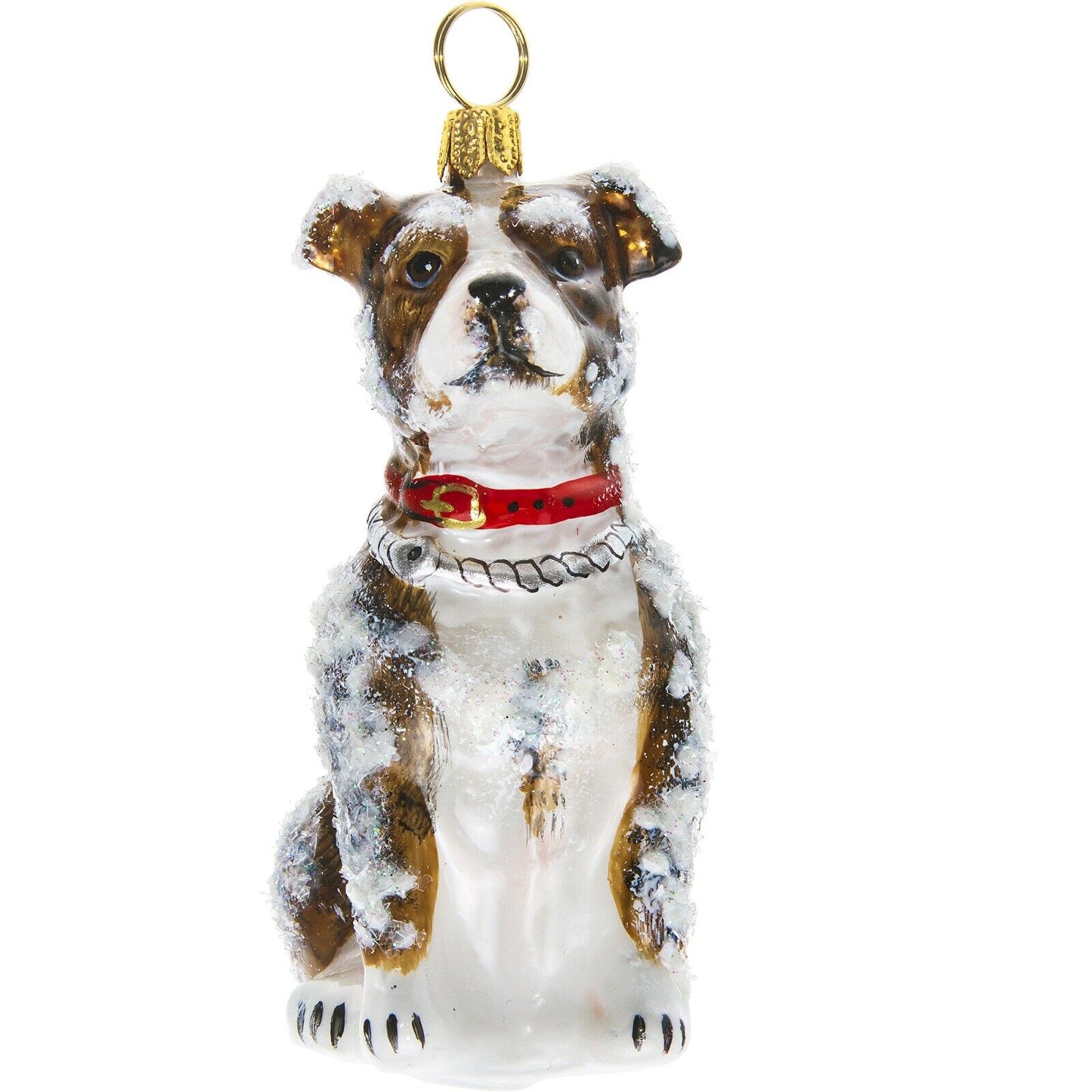 Joy to the World Snowy American Staffordshire Polish Glass Christmas Dog Ornament