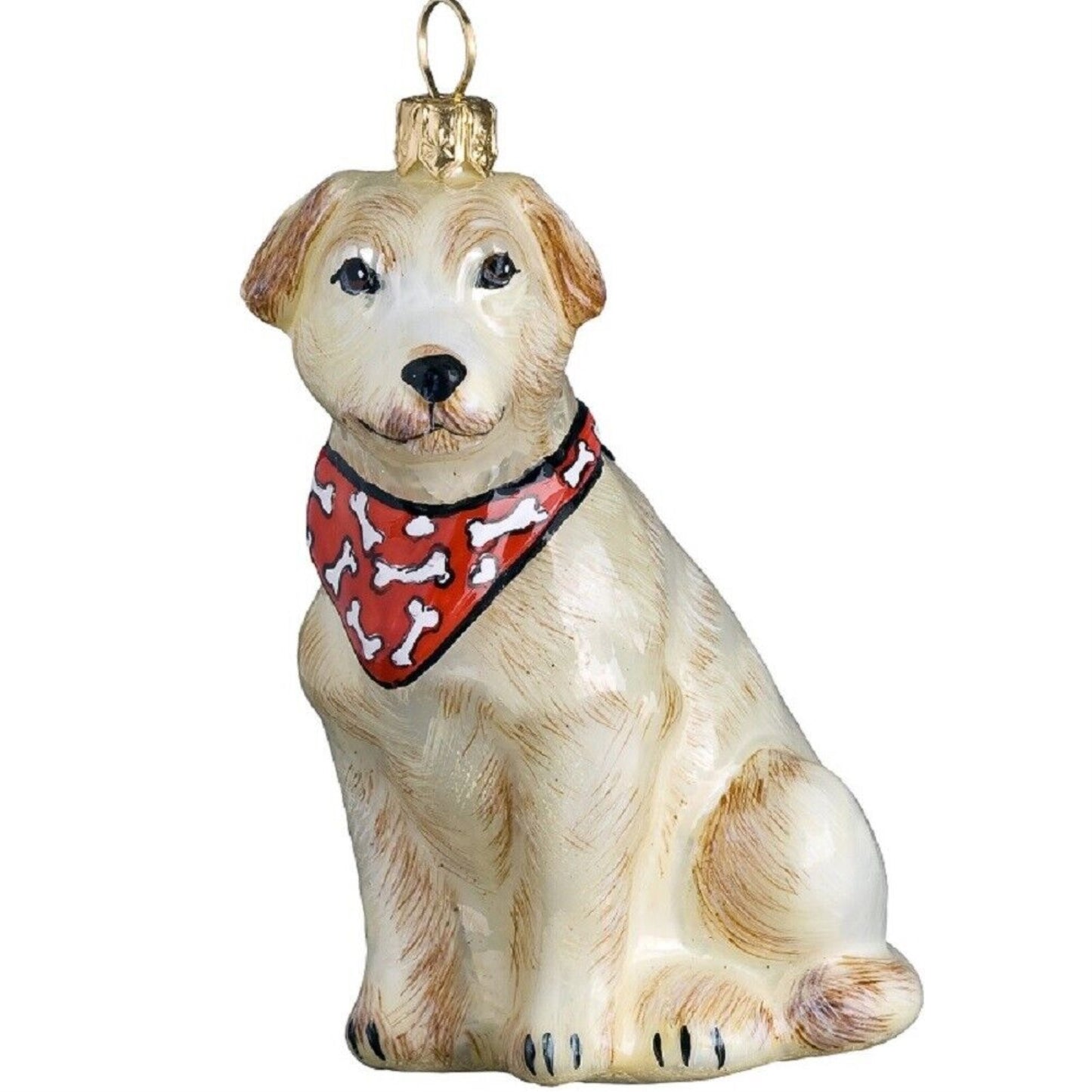 Joy to the World Yellow Labrador Retriever with Red Bandana Dog Polish Glass Christmas Ornament