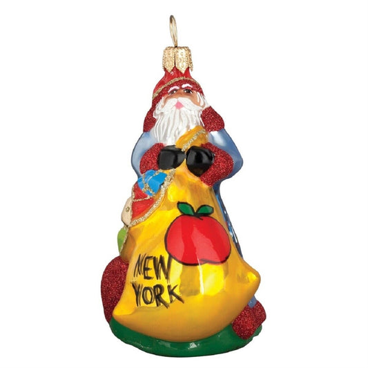 Joy to the World Glitterazzi Mini New York Santa Polish Blown Glass Christmas Ornament