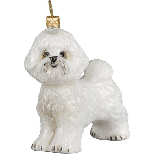 Joy to the World Bichon Frise Dog Polish Blown Glass Christmas Ornament Decoration Made in Poland