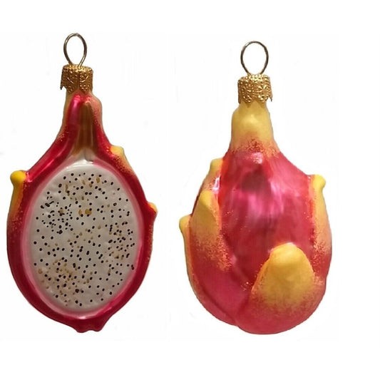 Pinnacle Peak Trading Slice of Pitaya Dragon Fruit Polish Glass Christmas Ornament Set of 2 Decoration
