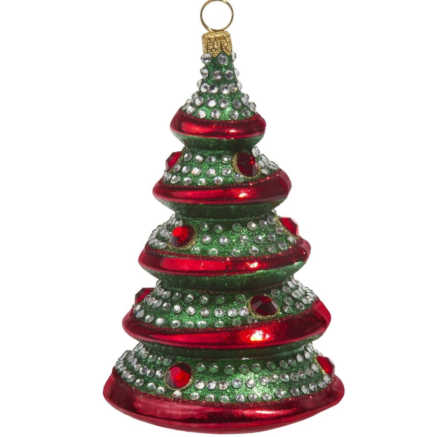 Joy to the World Red and Green Crystal Tree Polish Glass Christmas Ornament Made In Poland