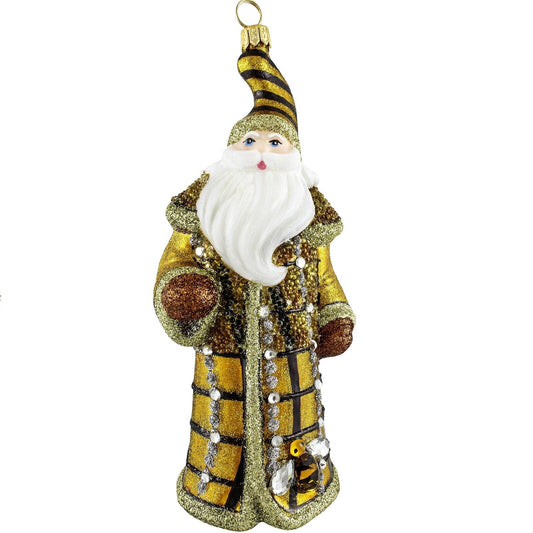 Joy to the World Glitterazzi Beehive Jeweled Santa Polish Glass Christmas Ornament