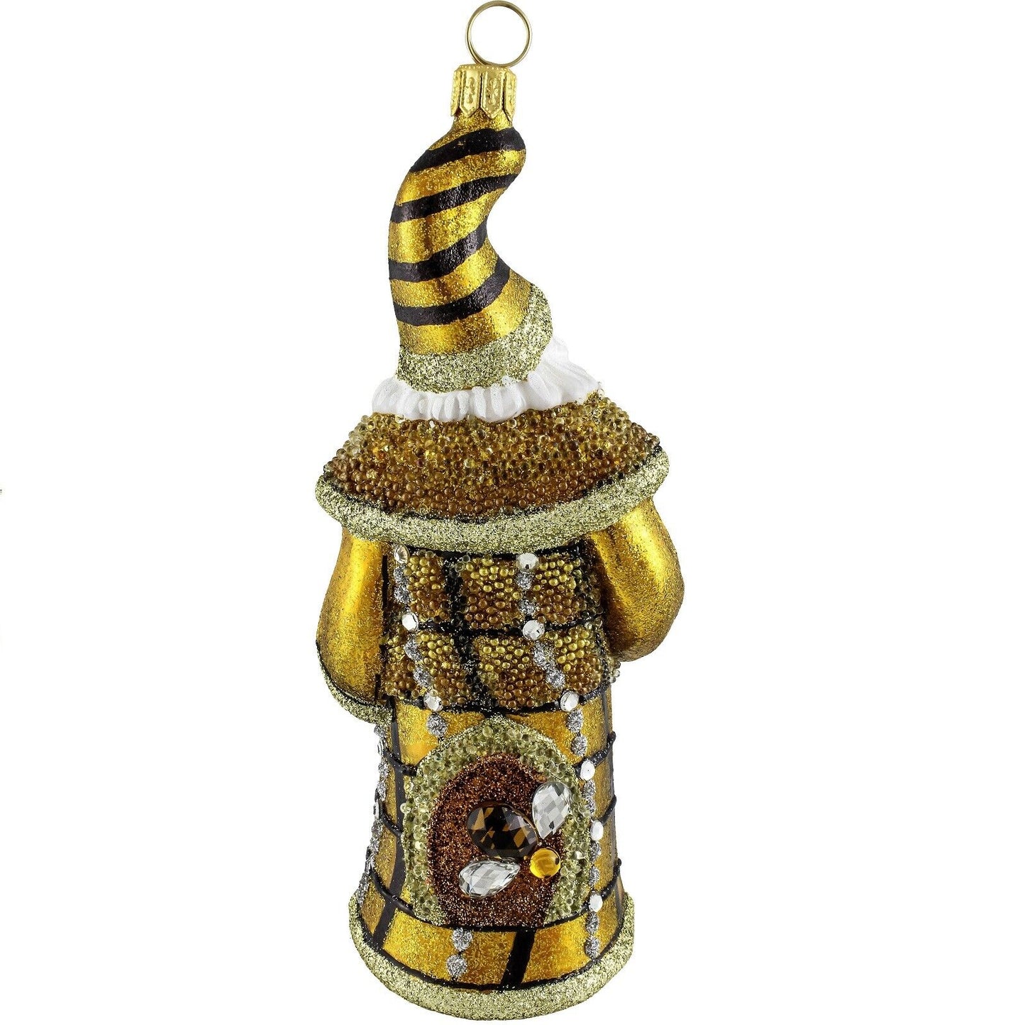 Joy to the World Glitterazzi Beehive Jeweled Santa Polish Glass Christmas Ornament
