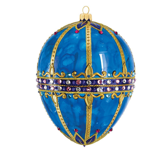 Joy to the World Glitterazzi Sapphire Jeweled Egg Polish Glass Christmas Tree Ornament Poland